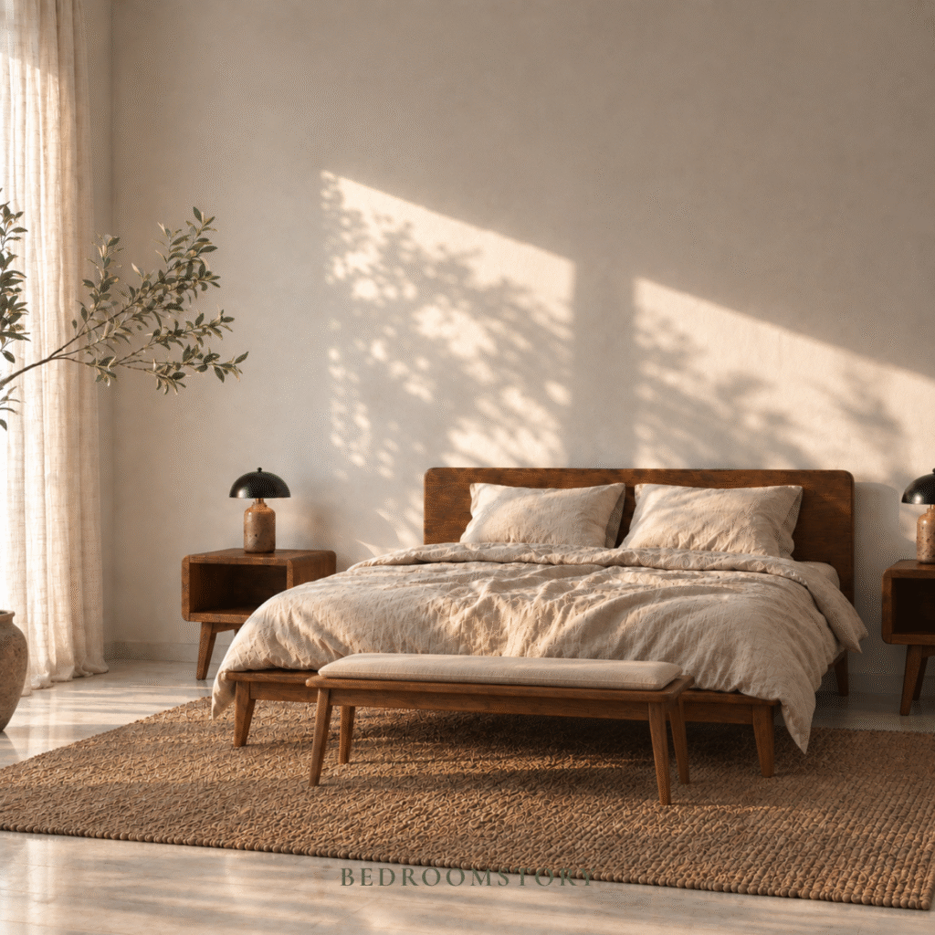 องค์ประกอบหลักของ Bedroom System ได้แก่ เตียง โต๊ะหัวเตียง และม้านั่ง