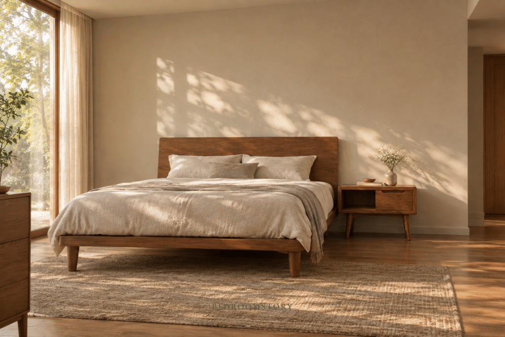Proportion ห้องนอนสไตล์ Mid-Century Modern ที่มีสัดส่วนเฟอร์นิเจอร์สมดุล
